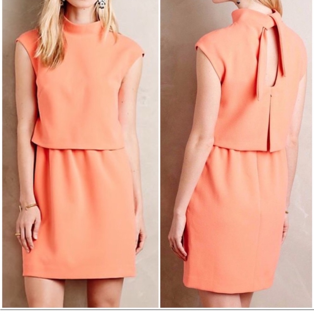 Anthropologie Peach Cap-Sleeve Shift Dress